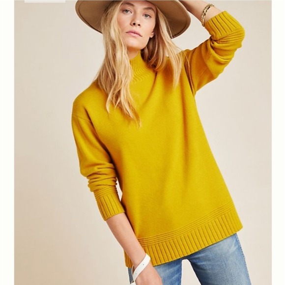 Anthropologie Margarita Sweater Womens Mustard Yellow Buttons Mock Neck Size XS - Picture 3 of 12